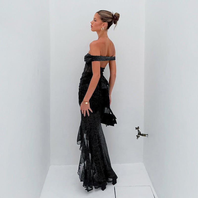 Women sexy Strapless Backless See-Through dress 5