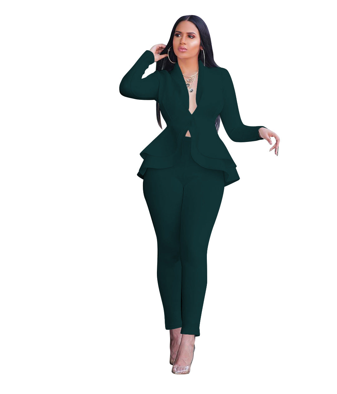 Fashion Ruffle Career Suit Casual Two Piece Set 9