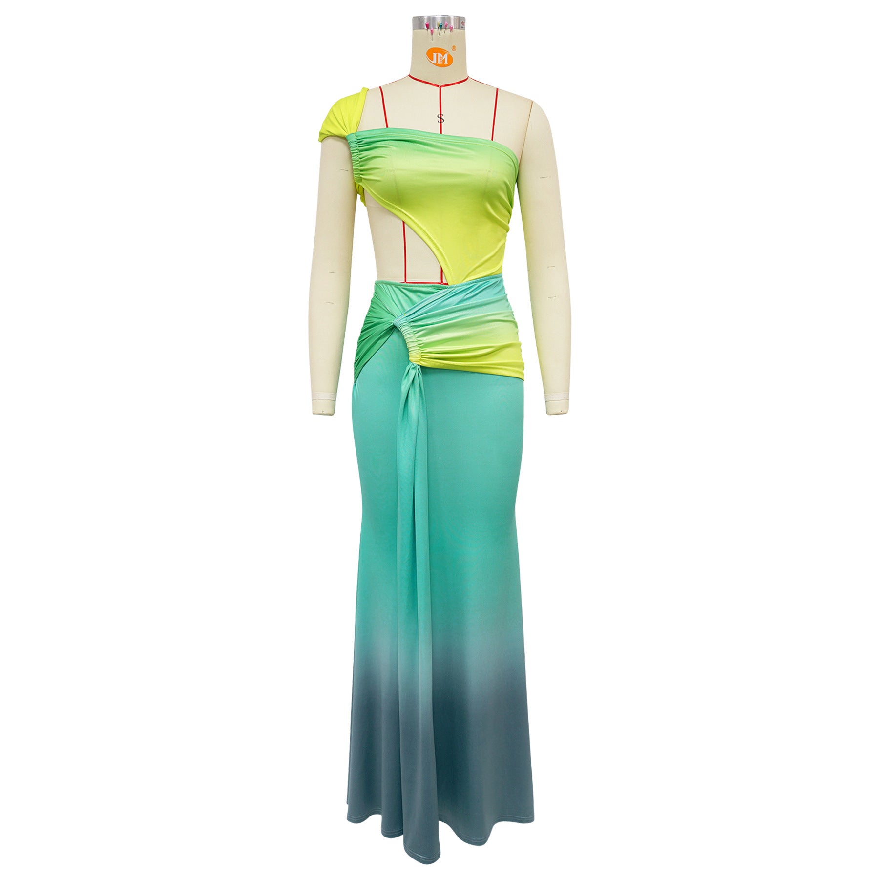 Summer Women's Sexy One-Shoulder Open Waist Gradient Long Dress 5