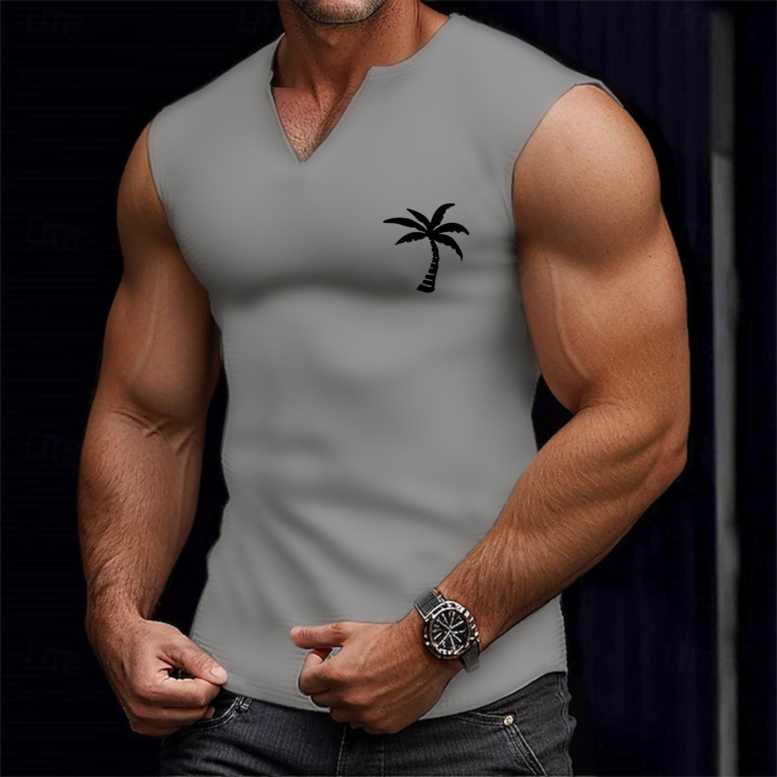 Men's Sporty Casual Coconut Tree Print Tank Top 32