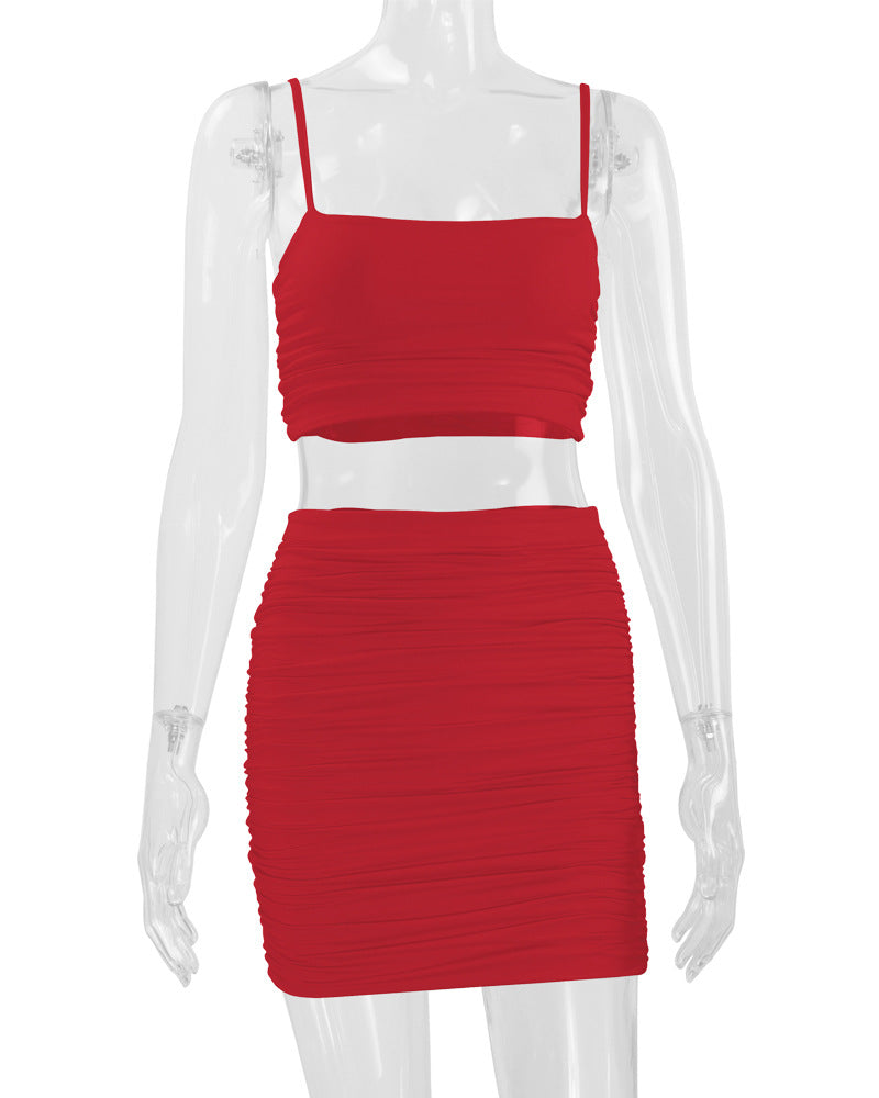 Sexy Camisole Ruched Bodycon Skirt Two-Piece Set For Women 22