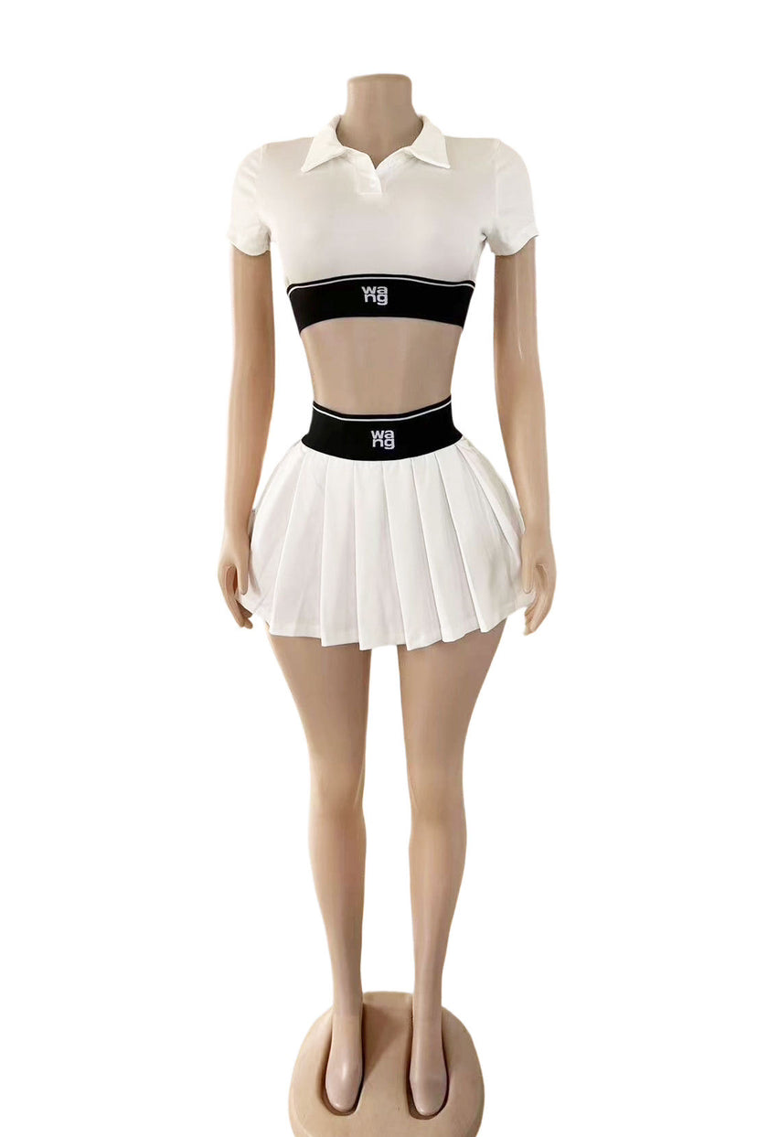 Women Casual Crop Polo T-shirt And Skirt Two-piece Set 3