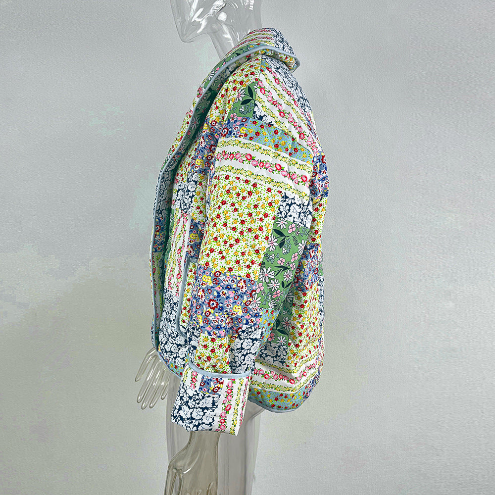 Autumn And Winter Turndown Collar Fashionable Printed Cotton-Padded Jacket 18