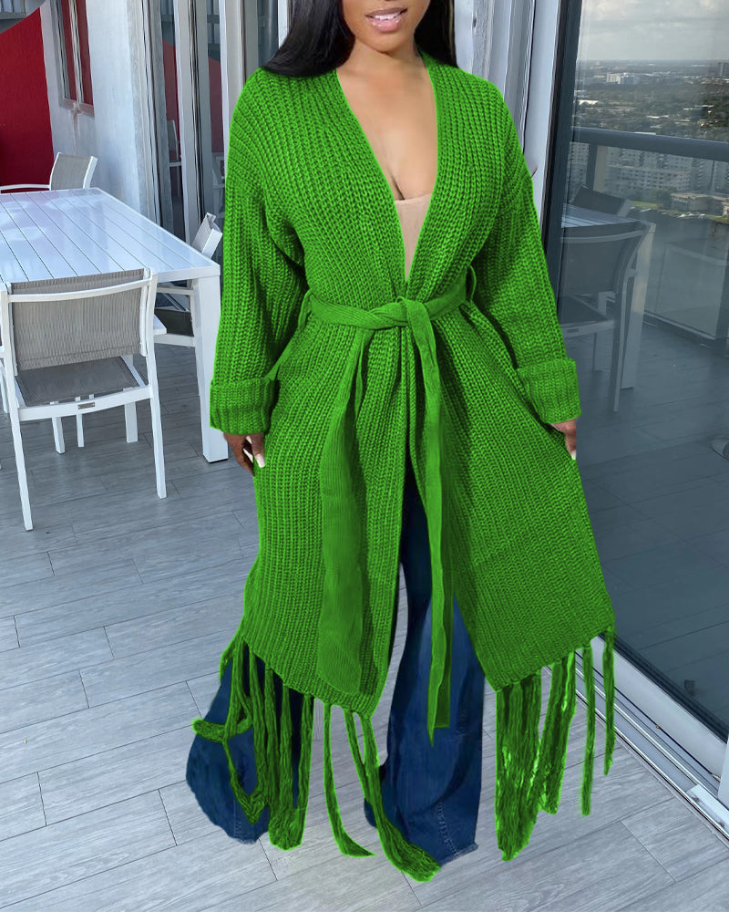 Women Long Sleeve Fringe Cardigan Sweater 7