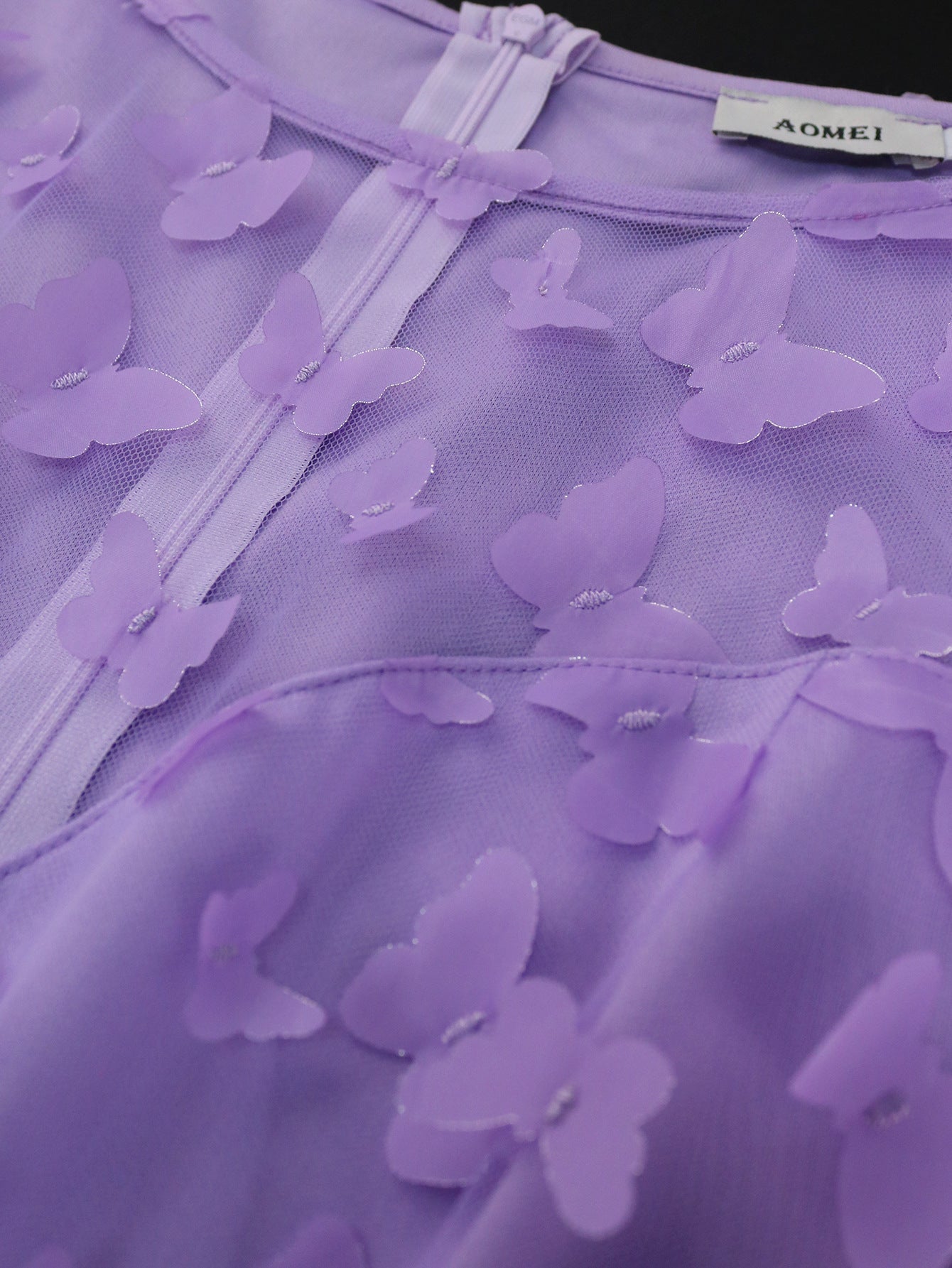 Women Puff Sleeve Butterfly Mesh Dress 10