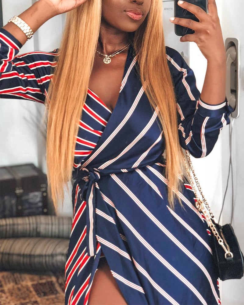 Women Striped Patchwork Dress 4