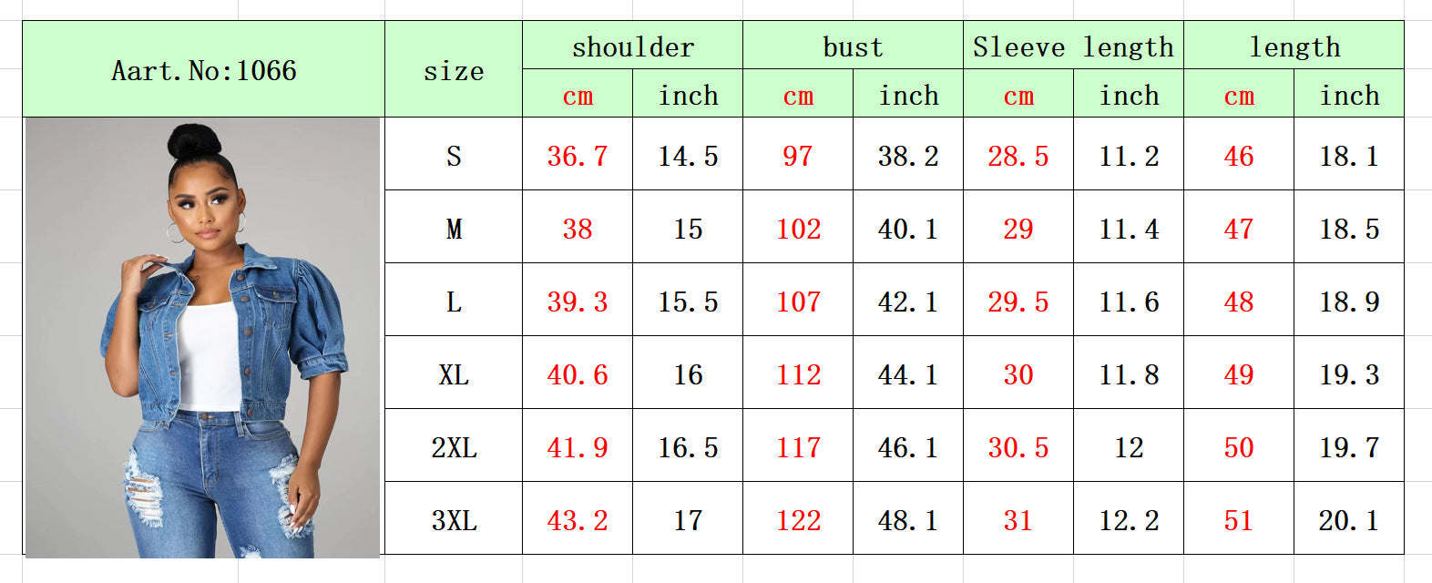 Denim Jacket Puff Sleeves Women's 3/4 Sleeve Coat 13