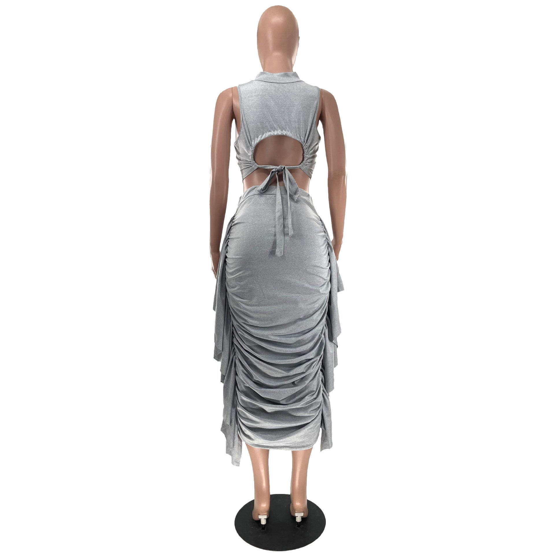 Women Solid Ruffle Crop Tank Top and Skirt Two-Piece Set 14