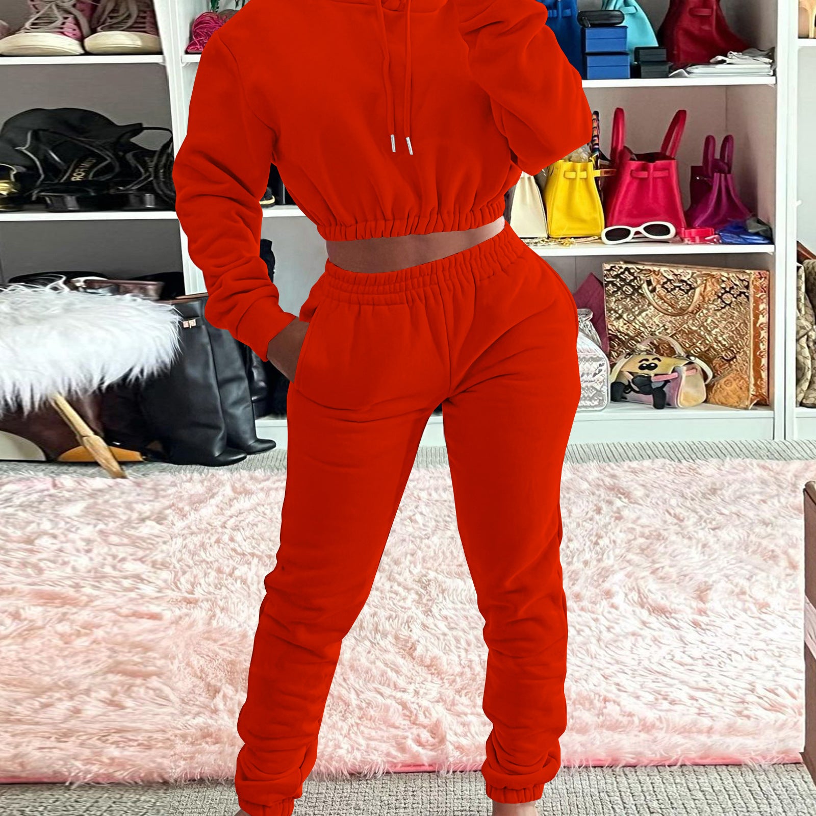 Women's Spring And Winter Velvet Sports Casual Hoodies Jogging Pants Two-Piece Set 10