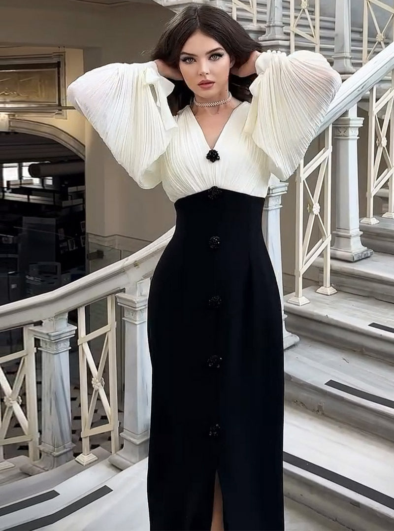 Women Autumn Sexy Style Elegant Colorblock Dress 5
