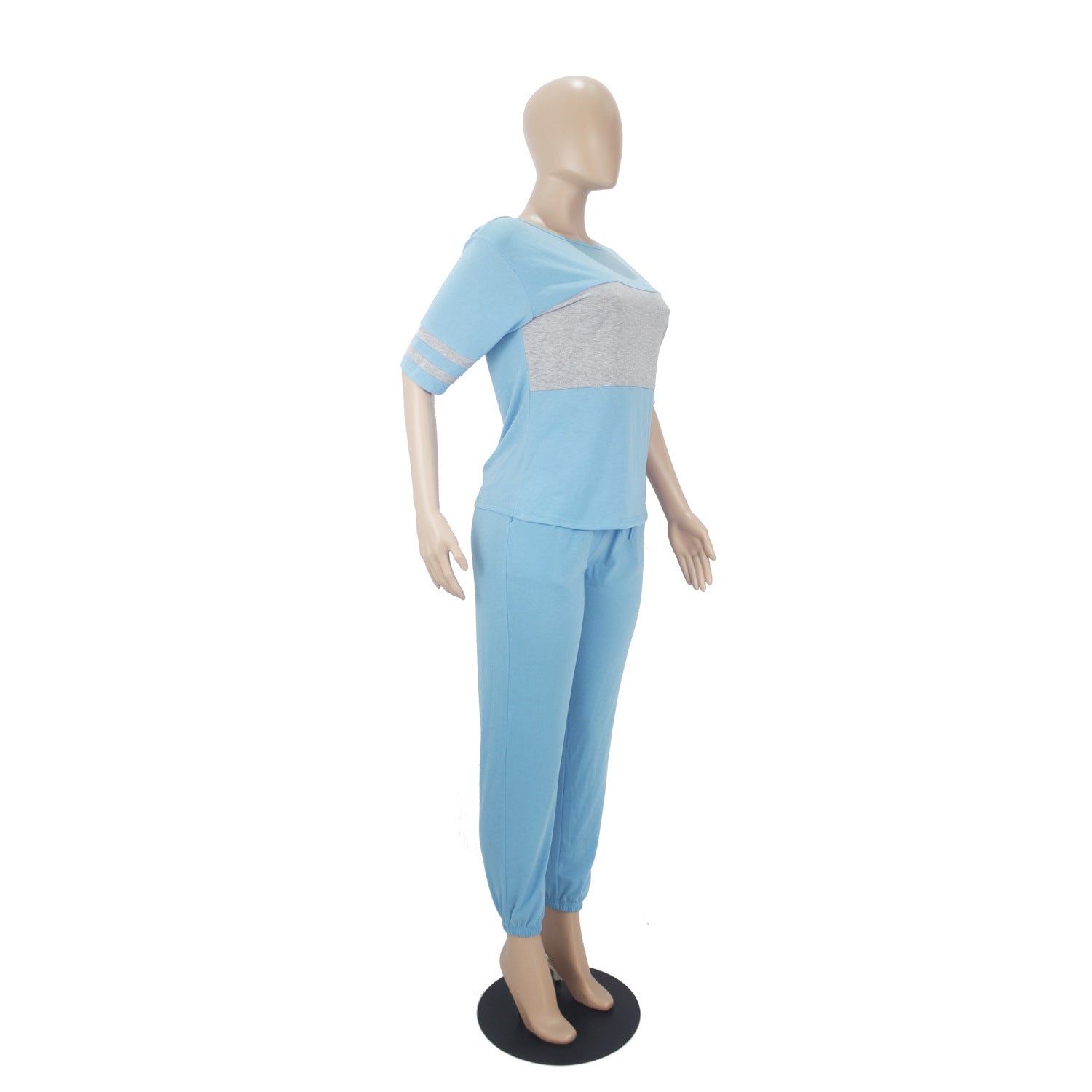 Women's Fashion Casual Solid Patchwork Short Sleeve Trousers Two Piece 11