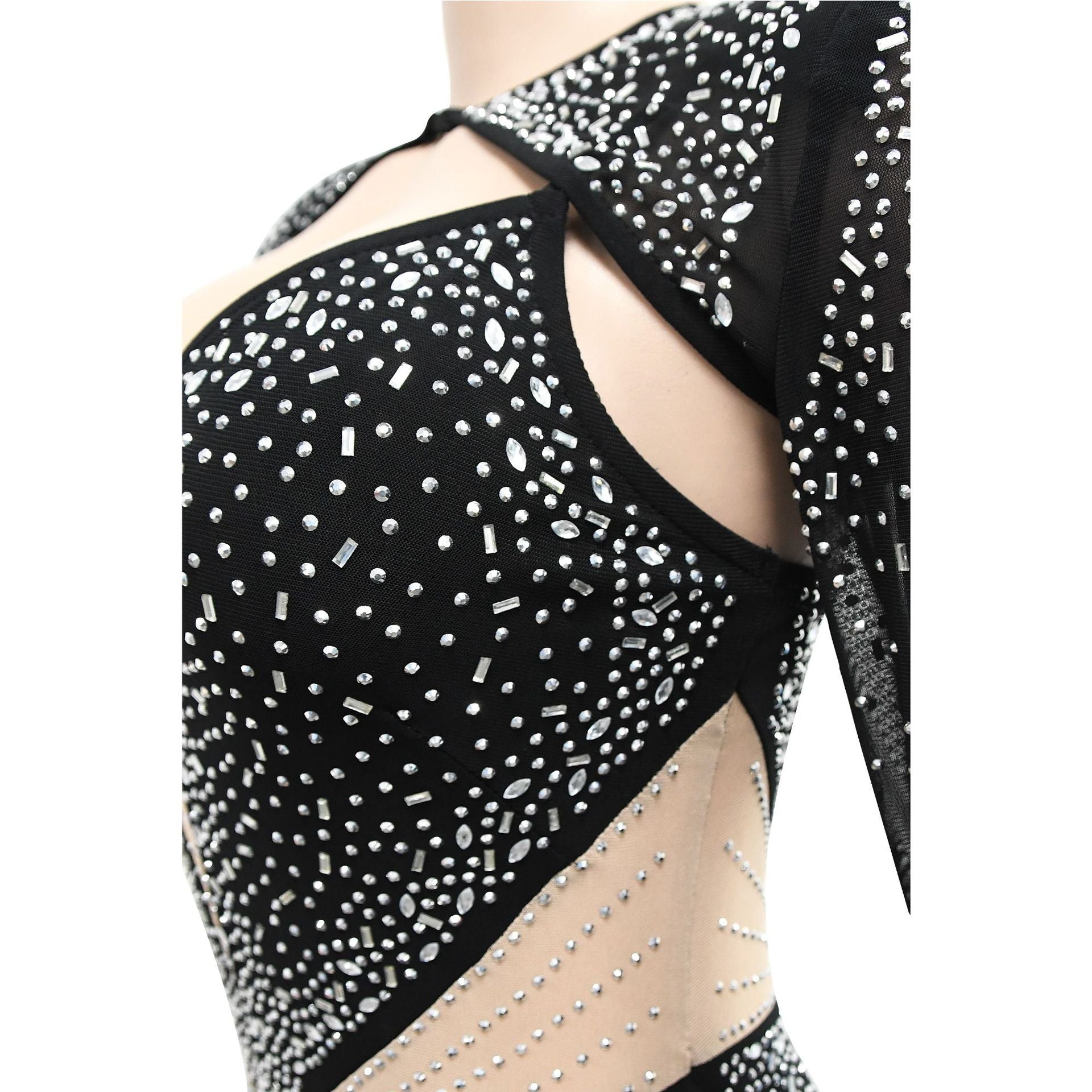 Women's Fashion Solid Color Mesh Beaded Long Sleeve Dress 17