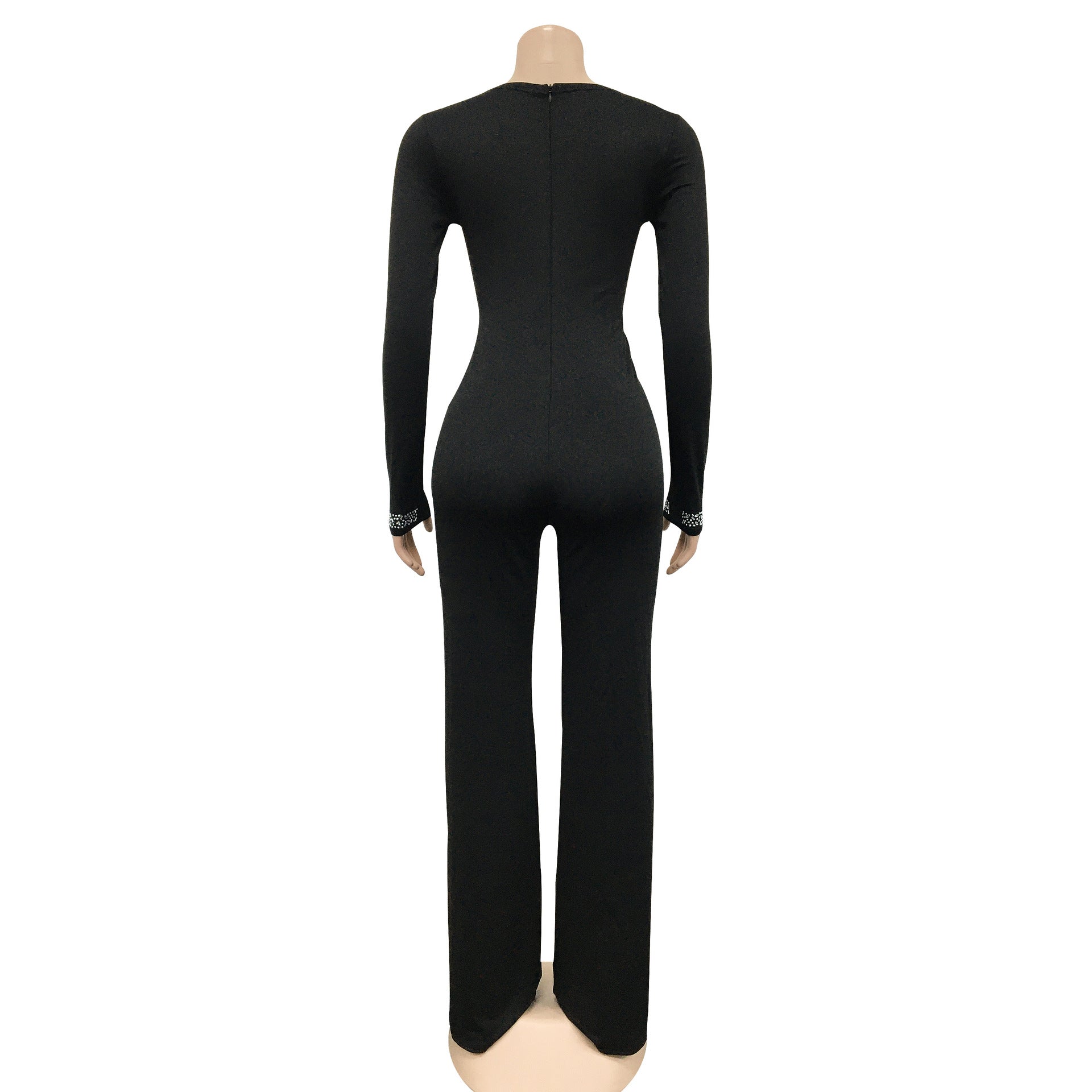 Women'S Fashion Feather Patchwork Beaded V-Neck Long Sleeve One Peice Trousers Sexy Ladies Jumpsuit 28