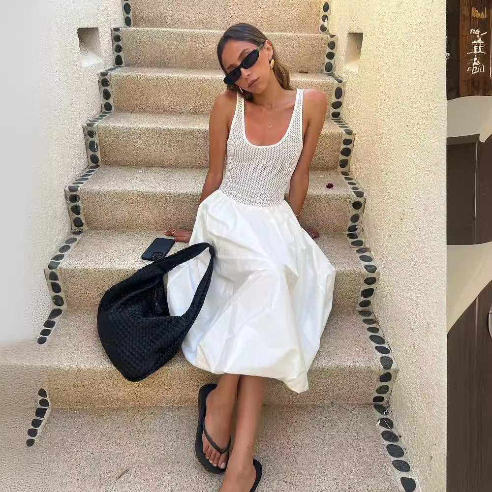 Fashion Summer Sleeveless Mesh Patchwork Sleeveless Slim Chic Dress 3