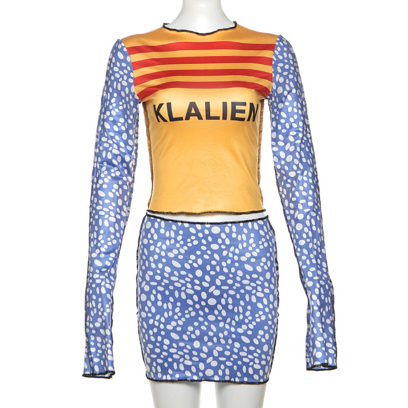 Autumn Sexy Slim Long Sleeve Top High Waist Slim Short Skirt Two Piece Set 8