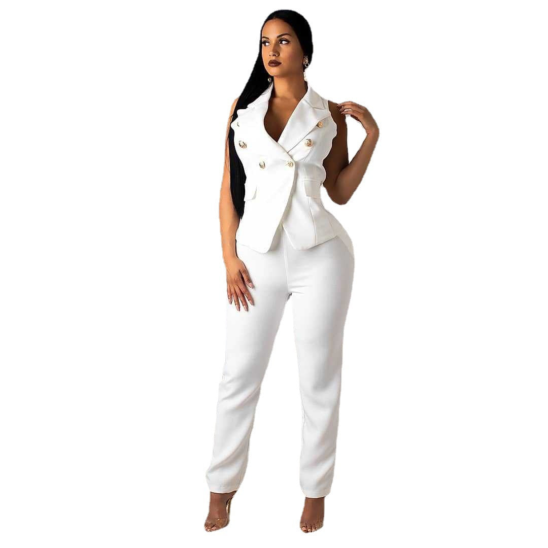 Women's Office Two Piece Vest Blazer and Pants Career Suit Summer 5