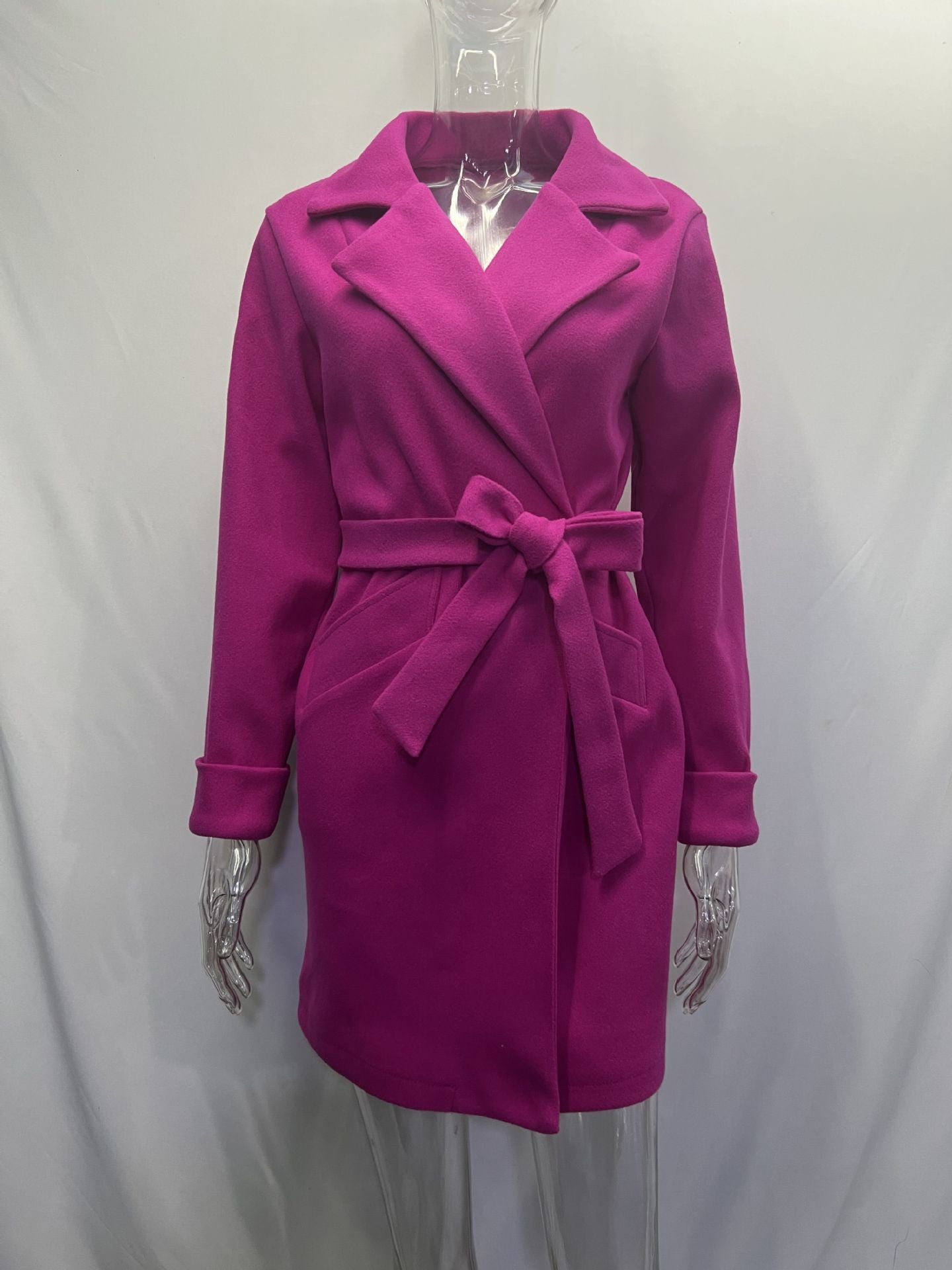 Women Belt Turndown Collar Coat 20