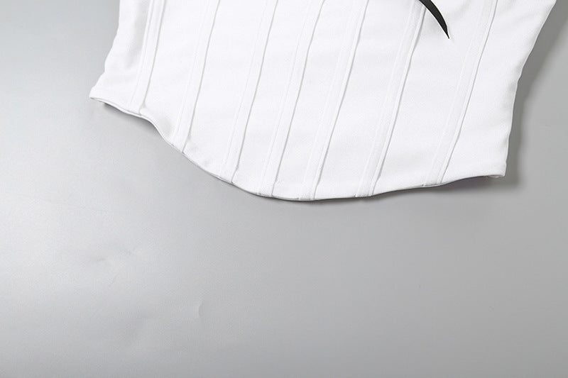 Women jacquard Lace-Up herringbone Strapless Top and Bodycon skirt two-piece set 16