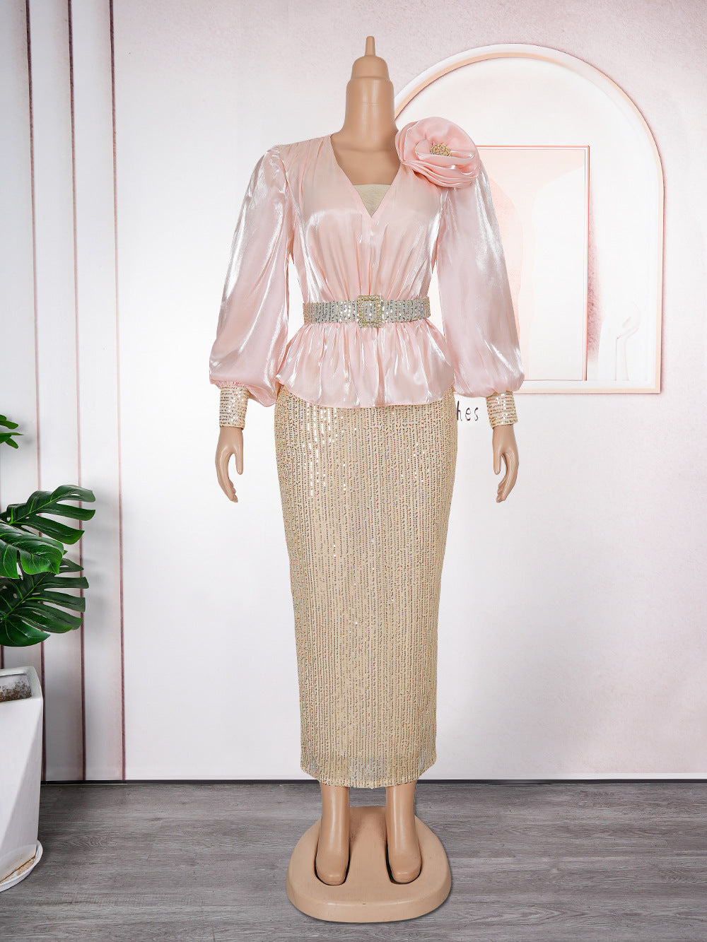 Africa Plus Size Women's Fashion Loose Sequin Evening Dress 10