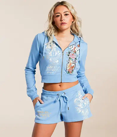 Women Graffiti Print Hoodies and ShortsTwo Piece Set 5