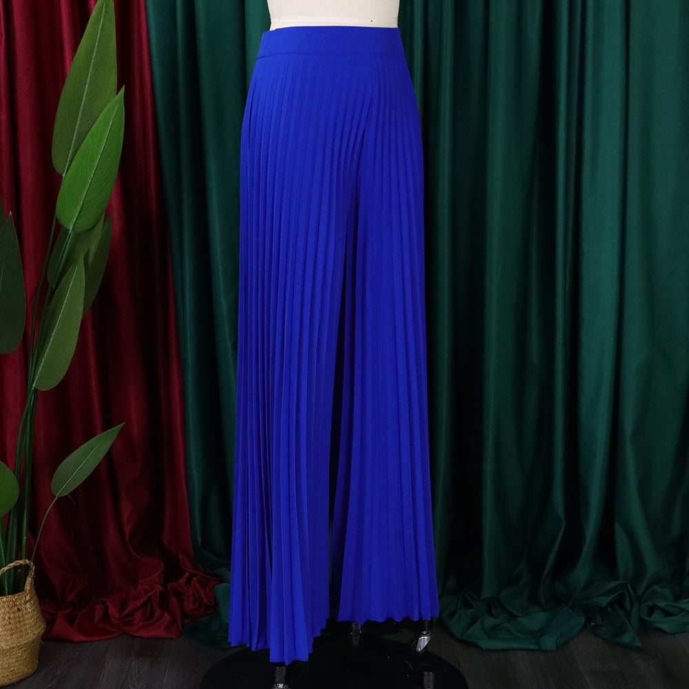 Ladies Summer Fashion Chic Pleated Pants High Waist Wide Leg Pants 16