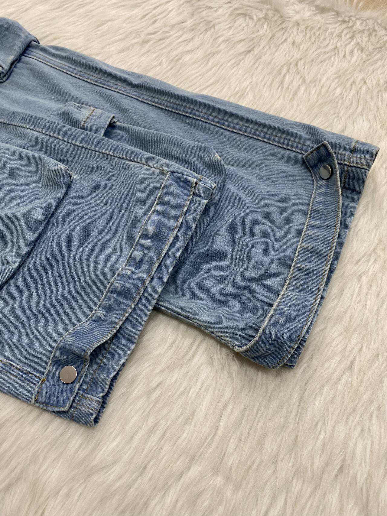 Women's Fashion Street Trendy Cut Straight-Leg Loose Denim Multi-Pocket Trousers 12