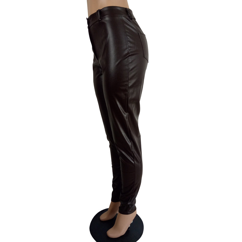 Women Chic Style Pu-Leather Trousers 12