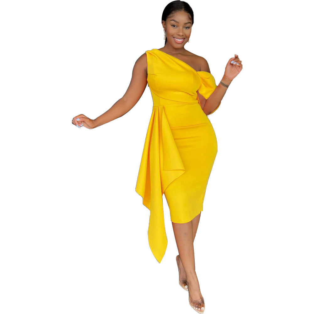 Chic One Shoulder Slim Pencil dress Chic Evening Gown Dress 9