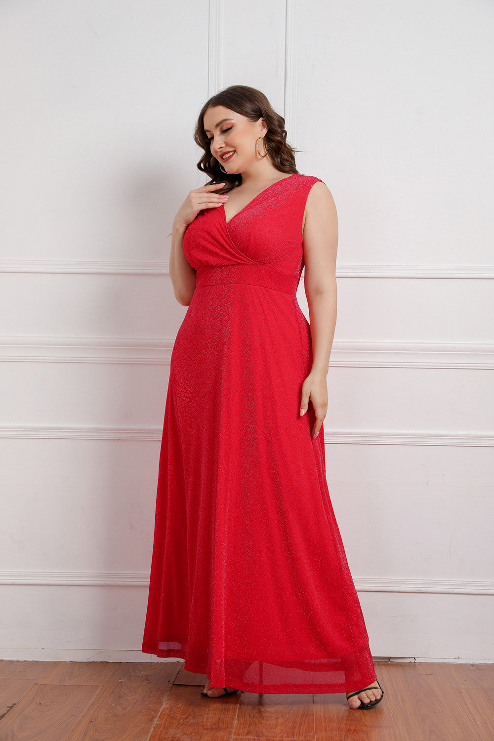 Plus Size Women's Summer Sleeveless V-Neck Gown Maxi Dress 4
