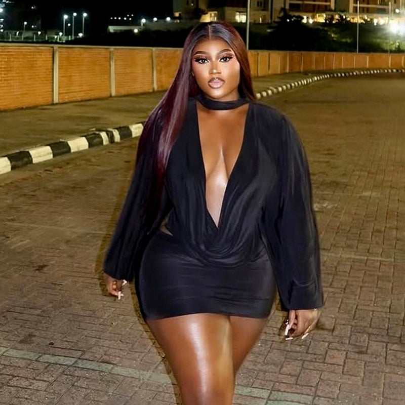 Women Fall Solid Casual V-Neck Long-Sleeved Top and Mini Skirt Two-Piece Set 8