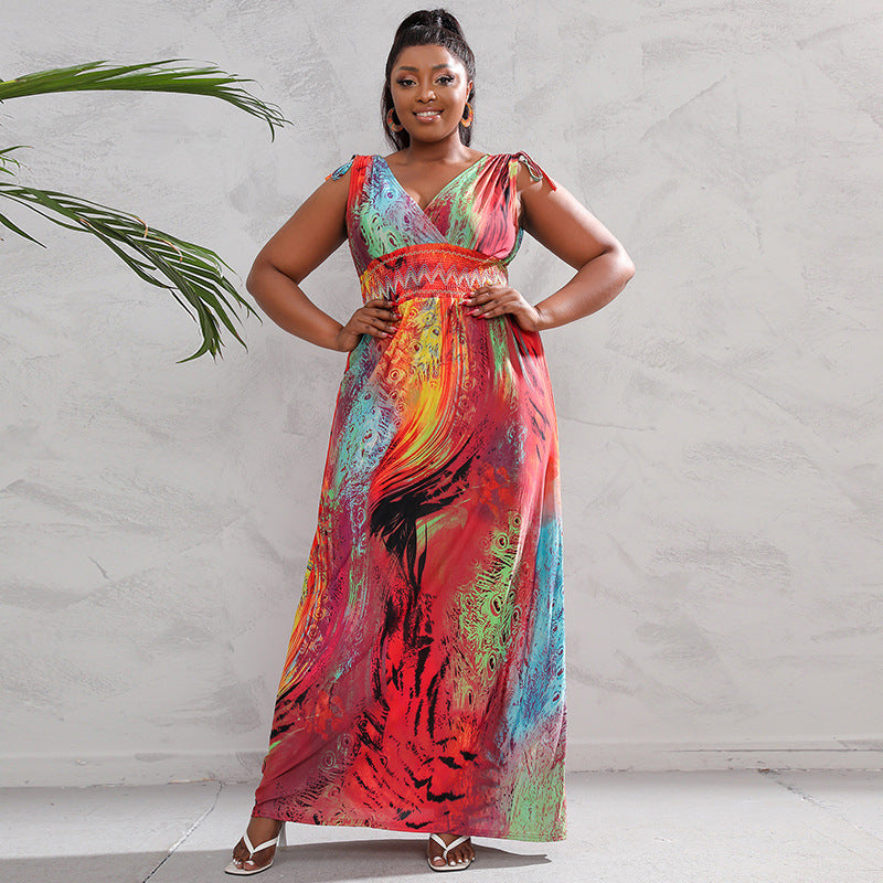 Plus Size Women Boho Print Beach Holidays Dress 14