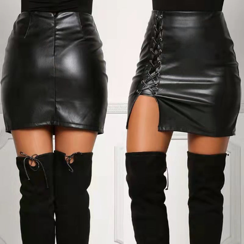 Women Lace-Up High Waisted Bodycon Split Skirt 5