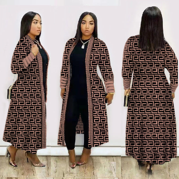 Women printed lips leopard print Long jacket 10