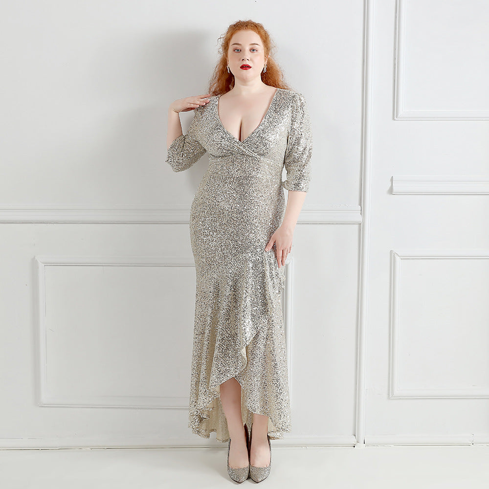 Spring and Summer Long Sequin Plus-Size Formal Party Evening Dress 4