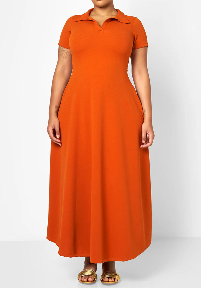 Women's Solid Color Turndown Collar Short Sleeve Loose Plus Size Dress