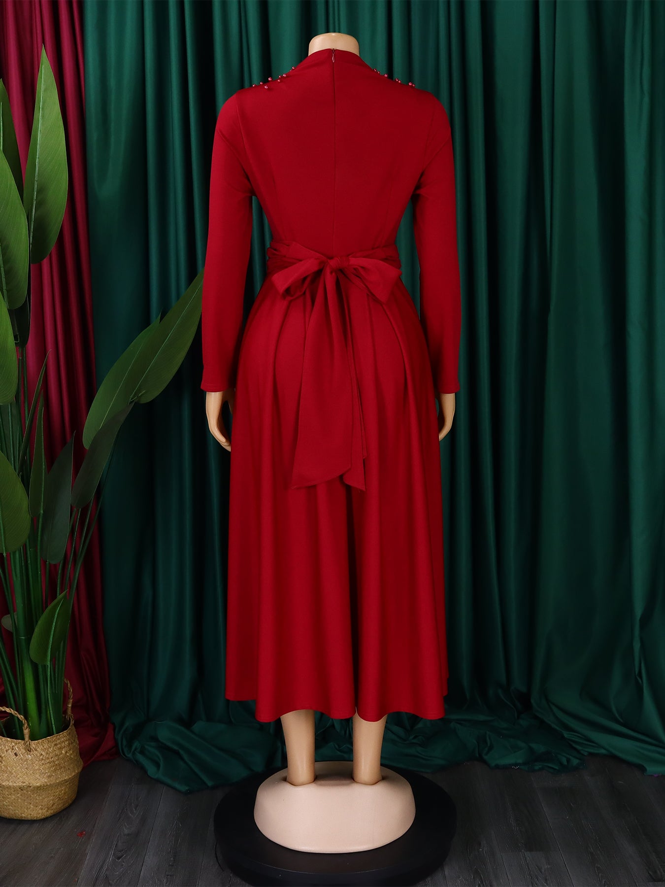 Women High Neck Elegant Beading African Dress 16