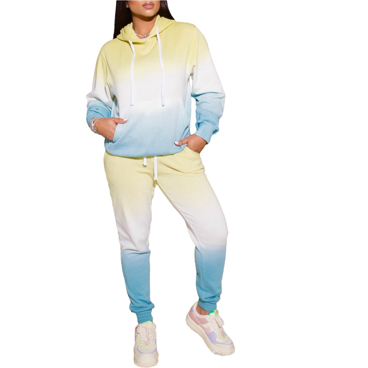 Women Casual Gradient Print Hoodies and Pant Two Piece 7