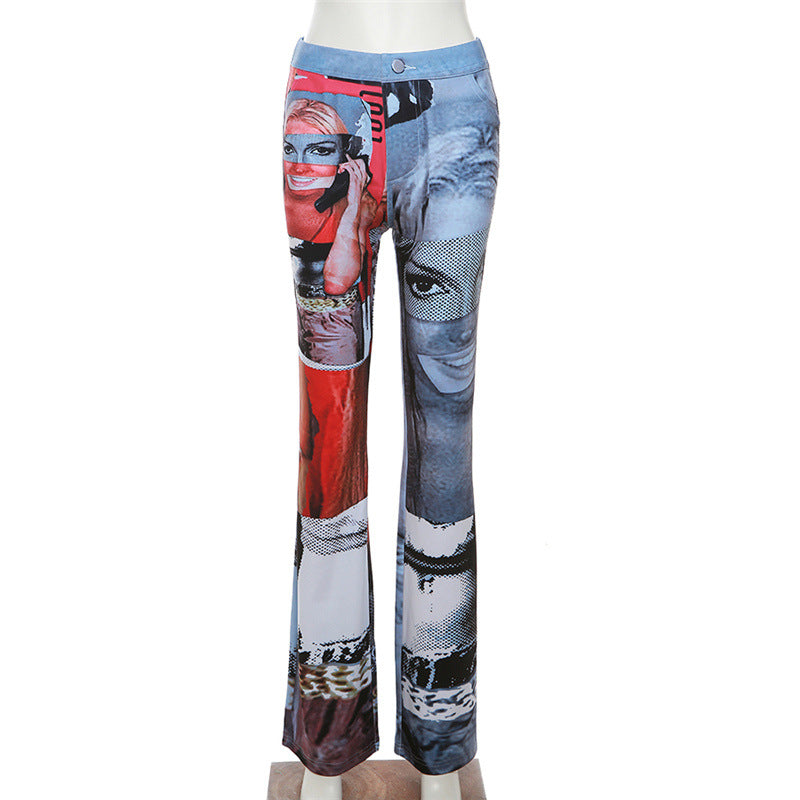 Fall Women Print Style Straight Casual Pants 9
