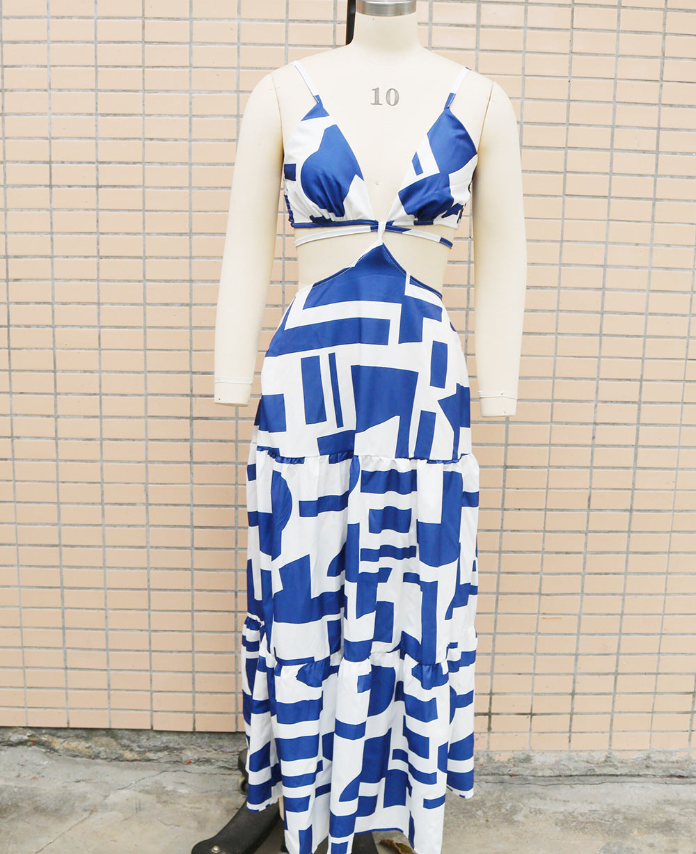 Summer print Low Back hollow Lace-Up Long dress 7