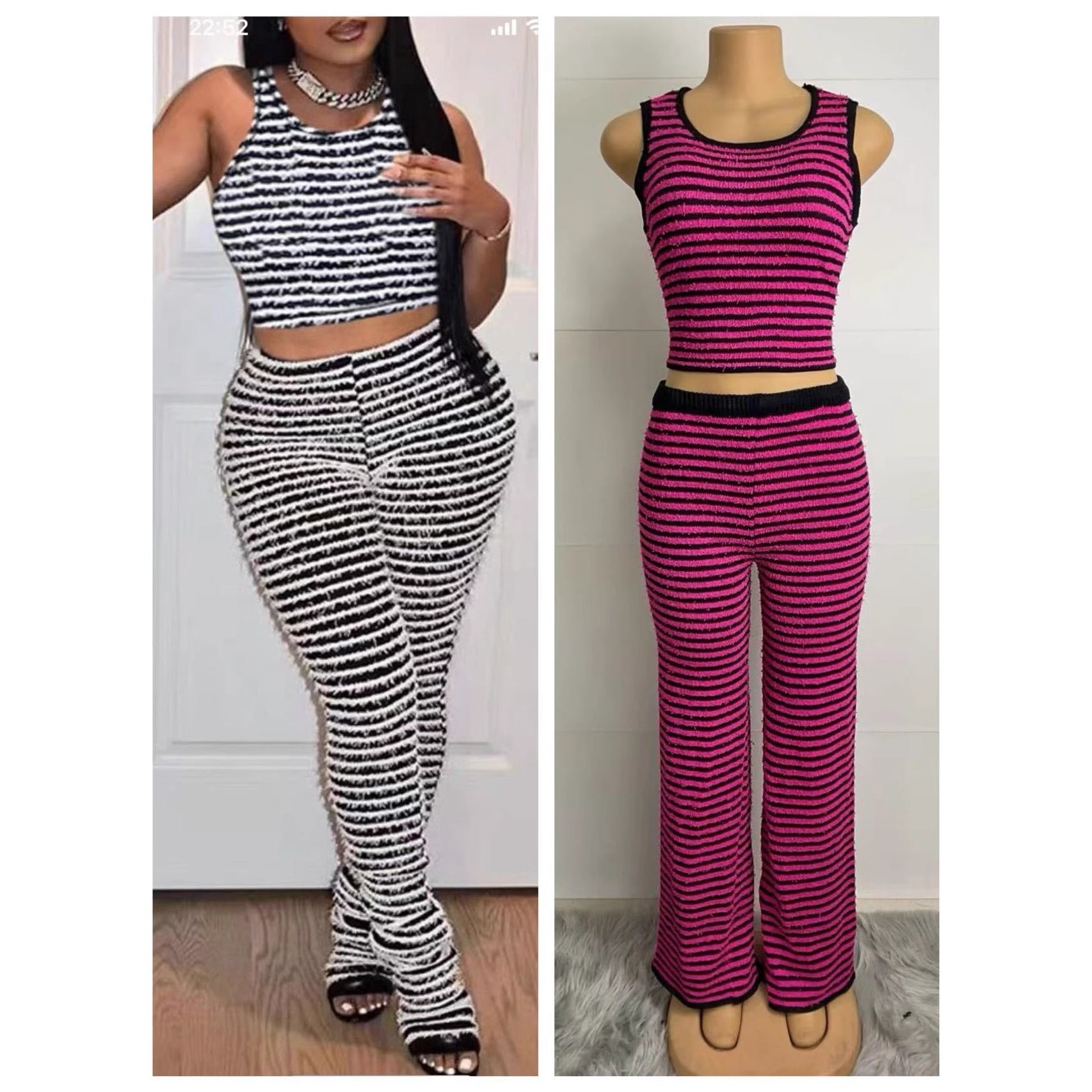 Fashion Summer Women's Chic Casual Striped Two-Piece Pants Set 3