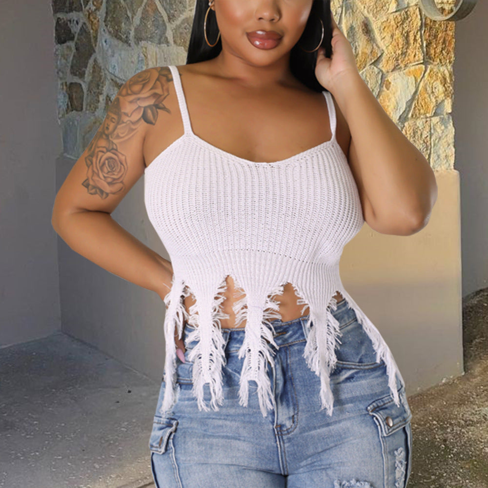 Women's Summer Strap Tassel Trendy Sexy Knitting Top 7