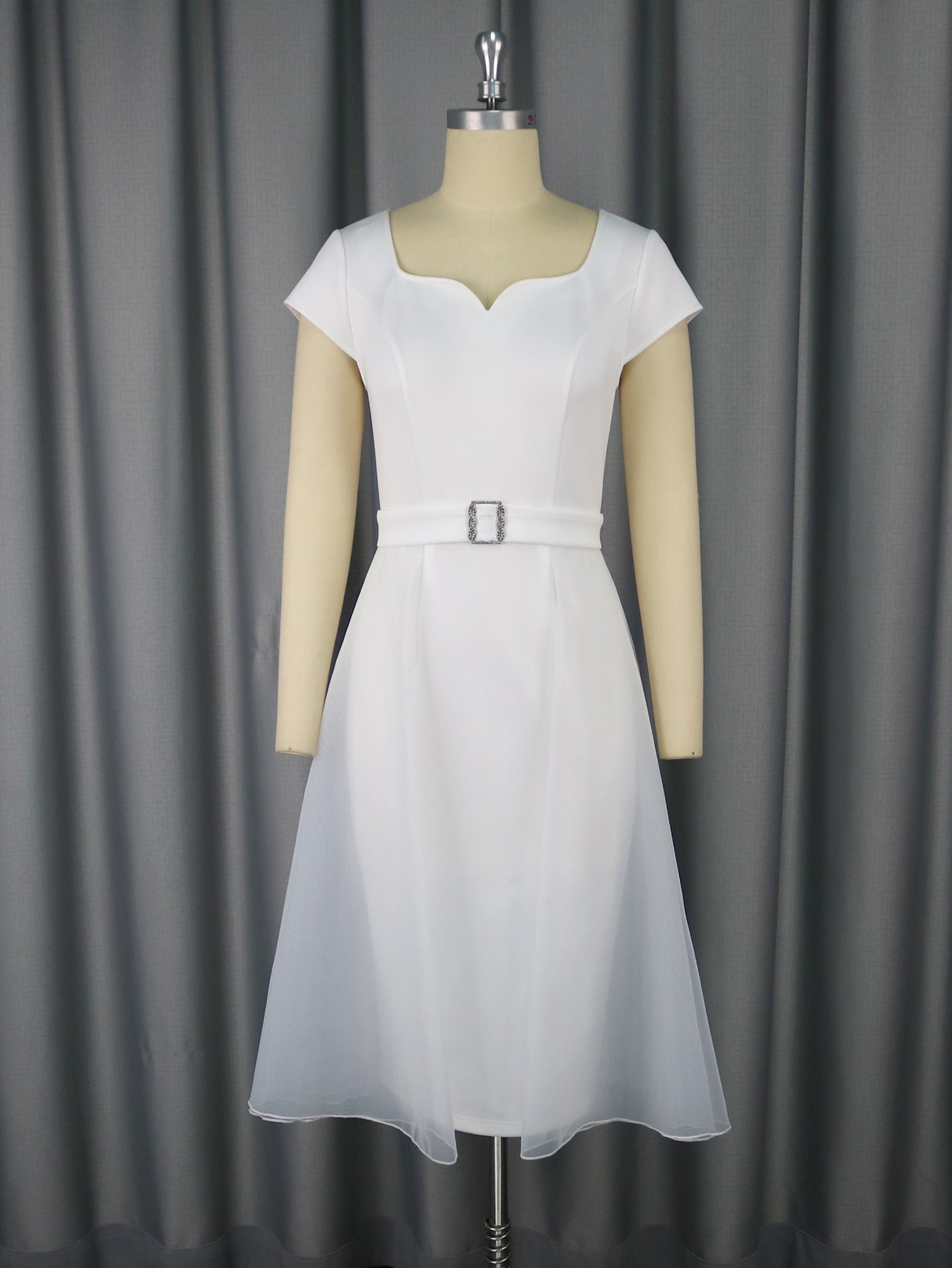 Women Square Neck Patchwork Mesh Party Dress 9