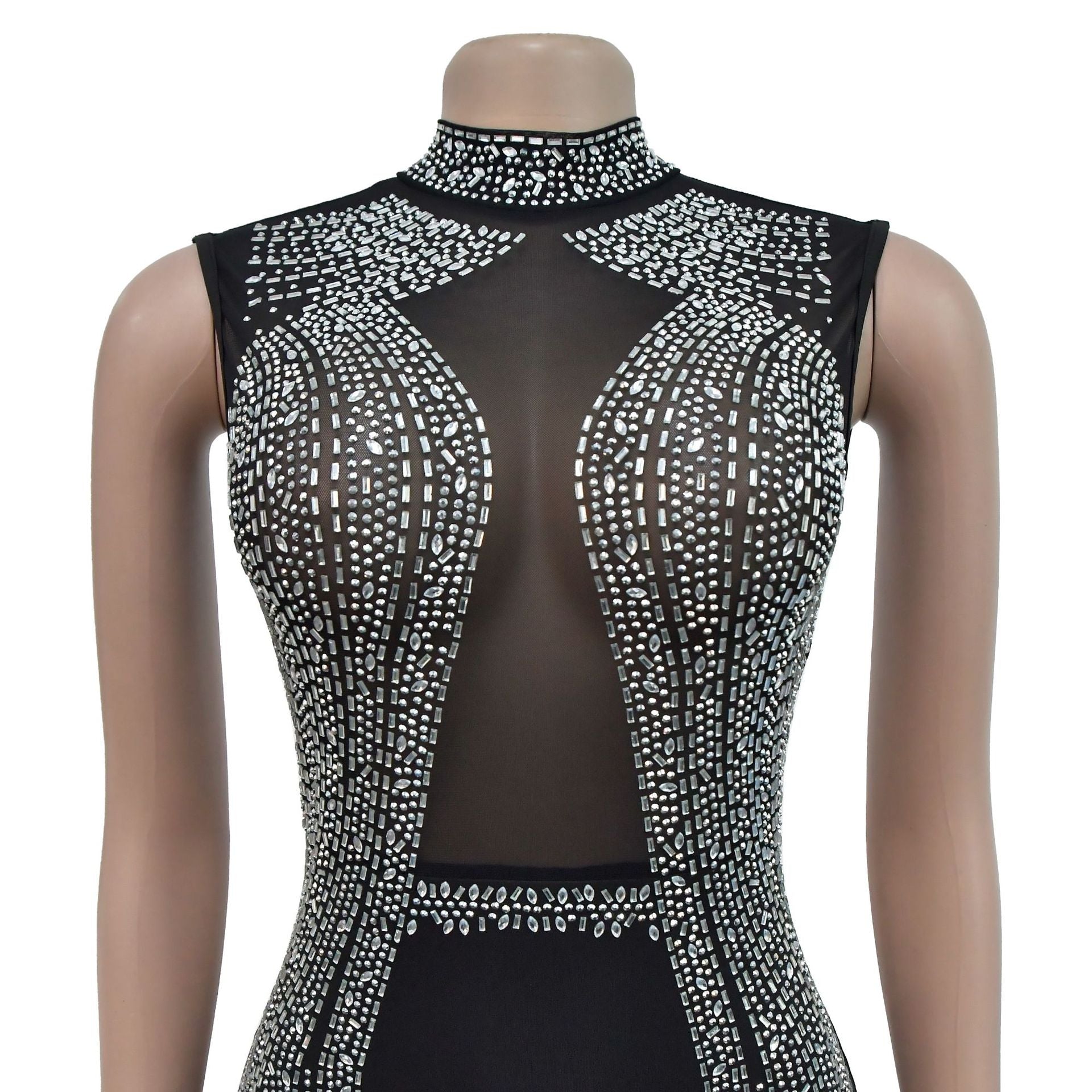 Women Contrast Color Mesh Beaded Bodycon Dress 14