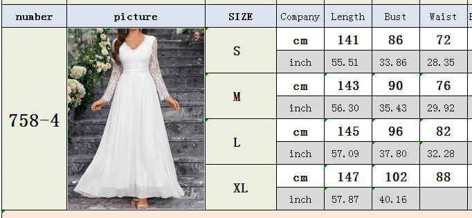 Women's Long Sleeve V Neck Low Back Lace Chiffon Wedding Bridesmaid Dress Formal Party Gown 7