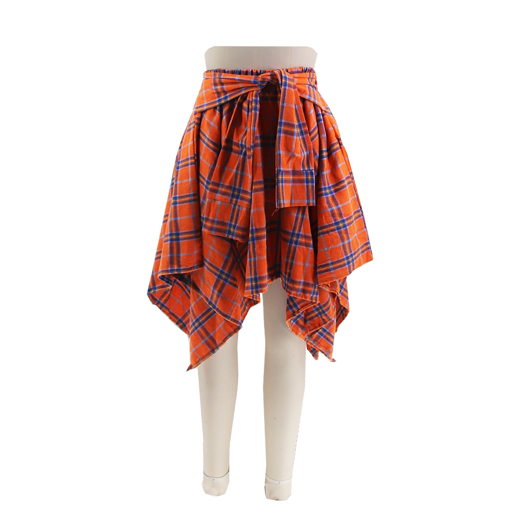 Fashionable Asymmetrical High-Waist Patchwork Plaid Skirt 23