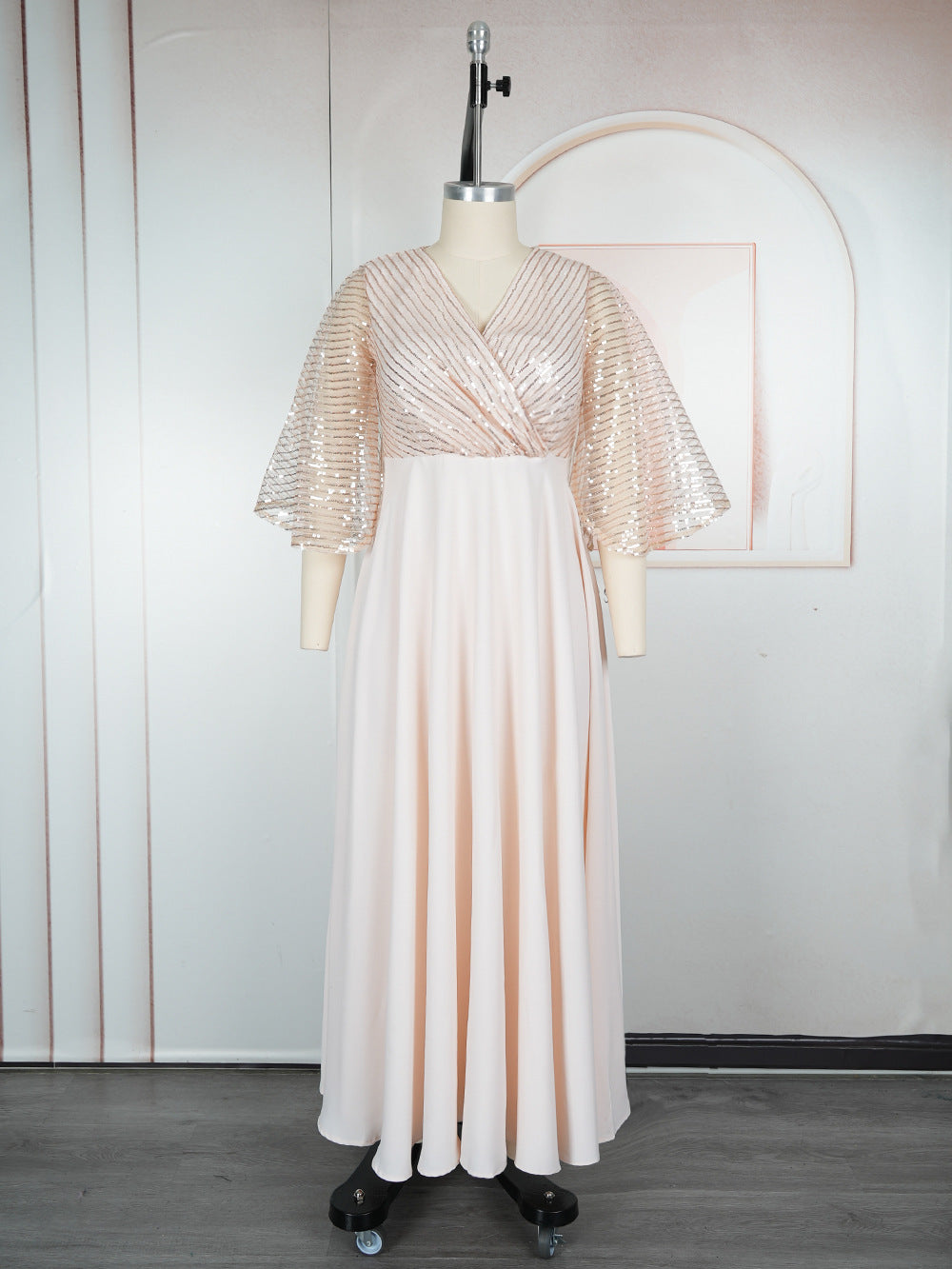 Muslim Dubai Women's African Sleeve Loose Casual Beaded Robe Dress 8