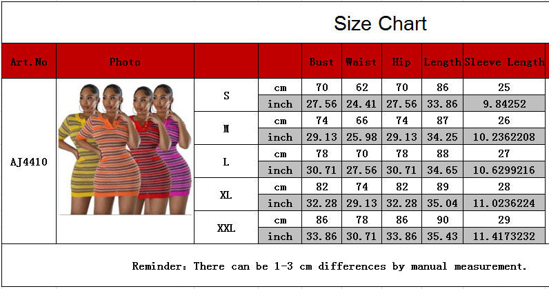 Women Round Neck Striped Knitting Short Sleeve Dress 15