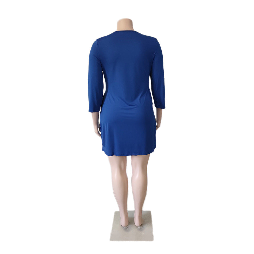 Plus Size Women Solid Loose Pocket Dress 13