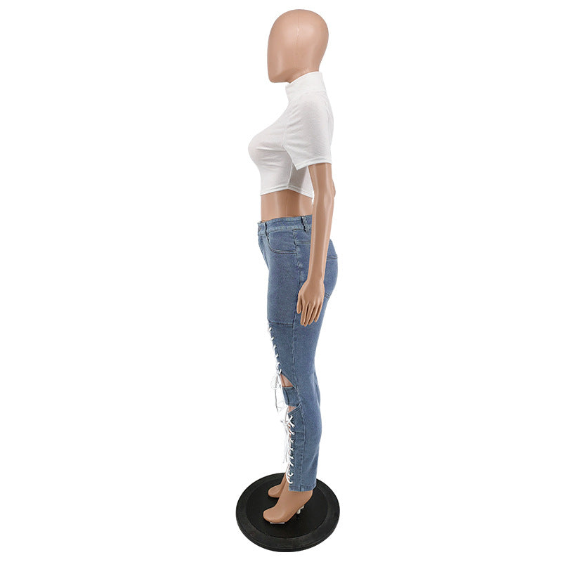 Women's Summer Lace-Up Sexy Denim Pants 17