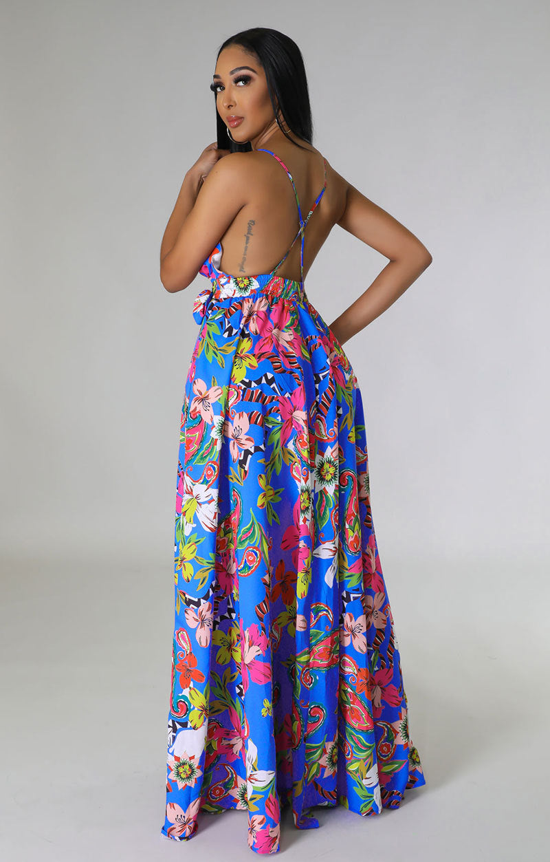 Women French Floral Strap Dress